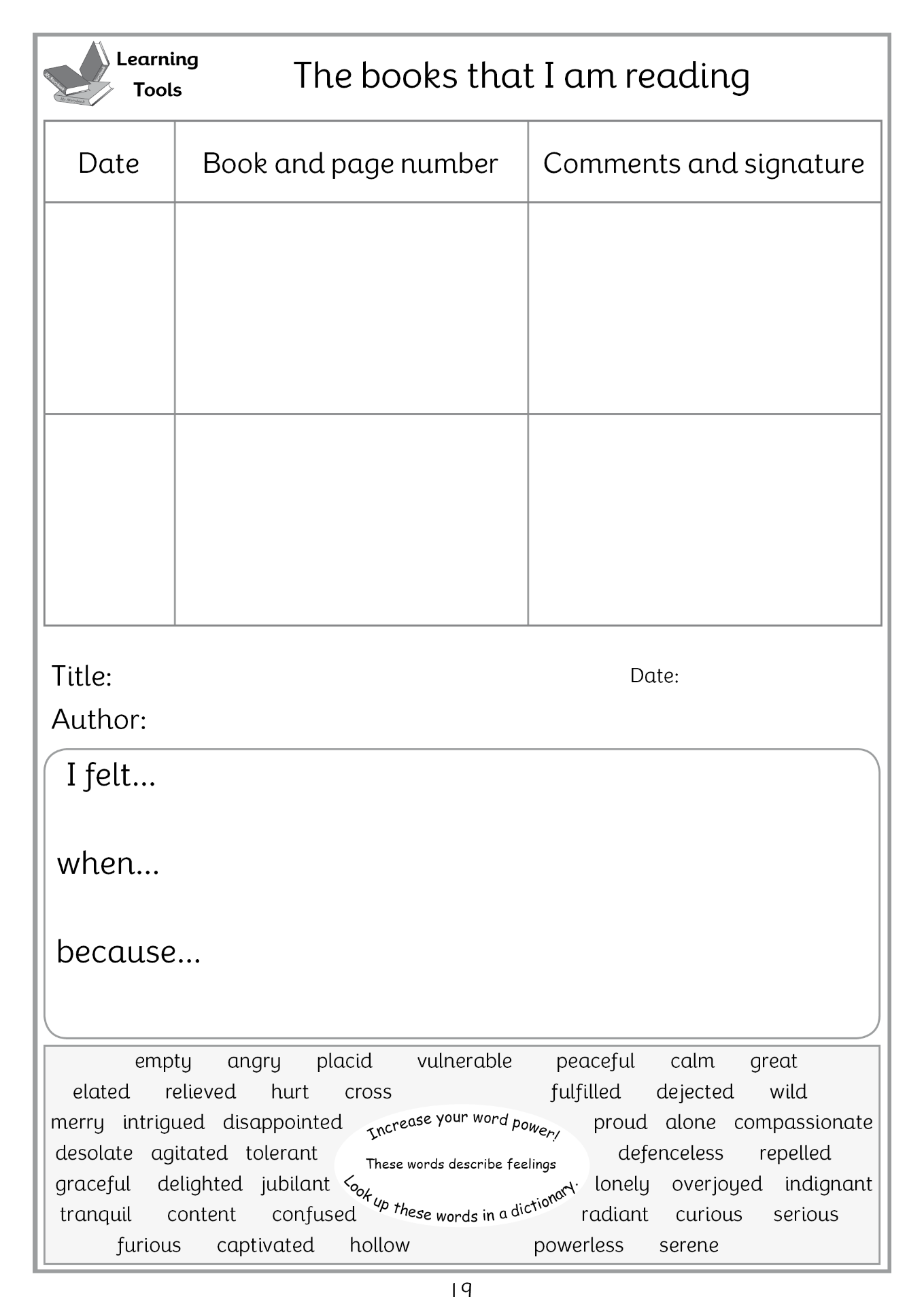 Reading Record - BE307 Year 6 Reading Record and Learning Tools (Blue ...